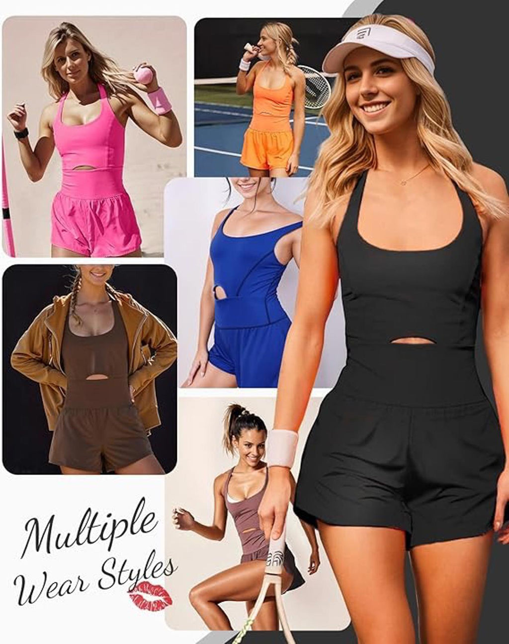 Wenlia Women's Workout Romper Black Built-In Bra & Shorts- Sz MEDIUM