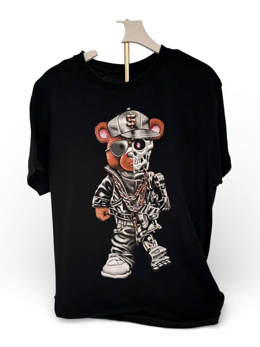 Cyborg bear graphic streetwear t shirt, preowned