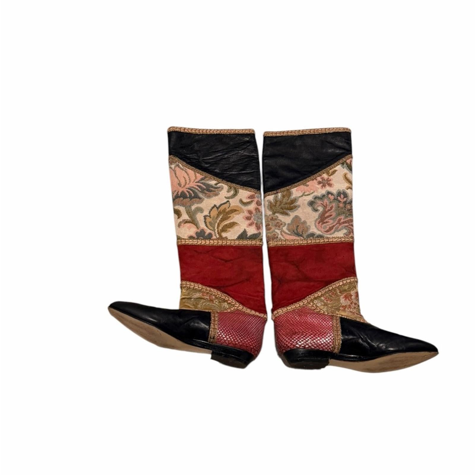 Raffaele Giardini Patchwork Leather Boots Vintage Designer Pointed Toe Statement