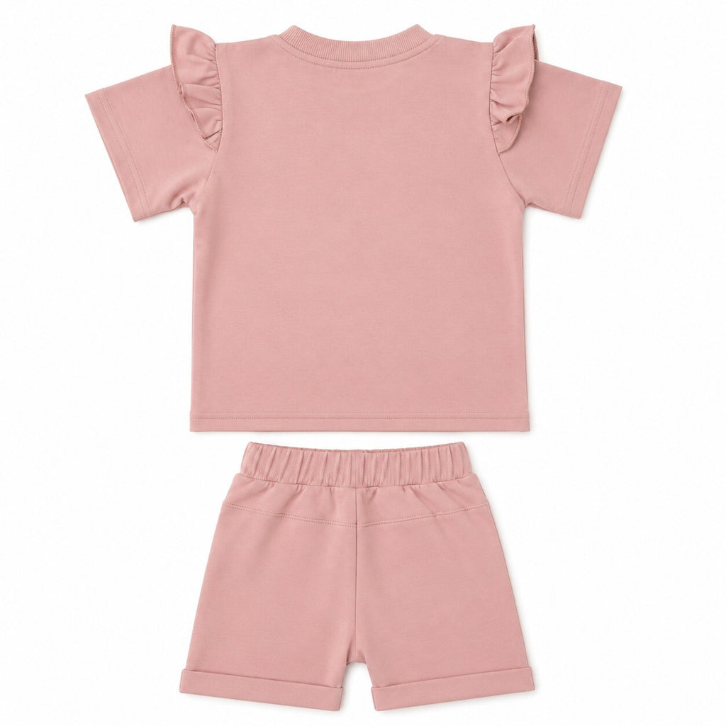 Daddy's Mini Baby Girl 2 Piece Set Ruffle Tee Shorts Dusty Pink Size 100 2T-3T