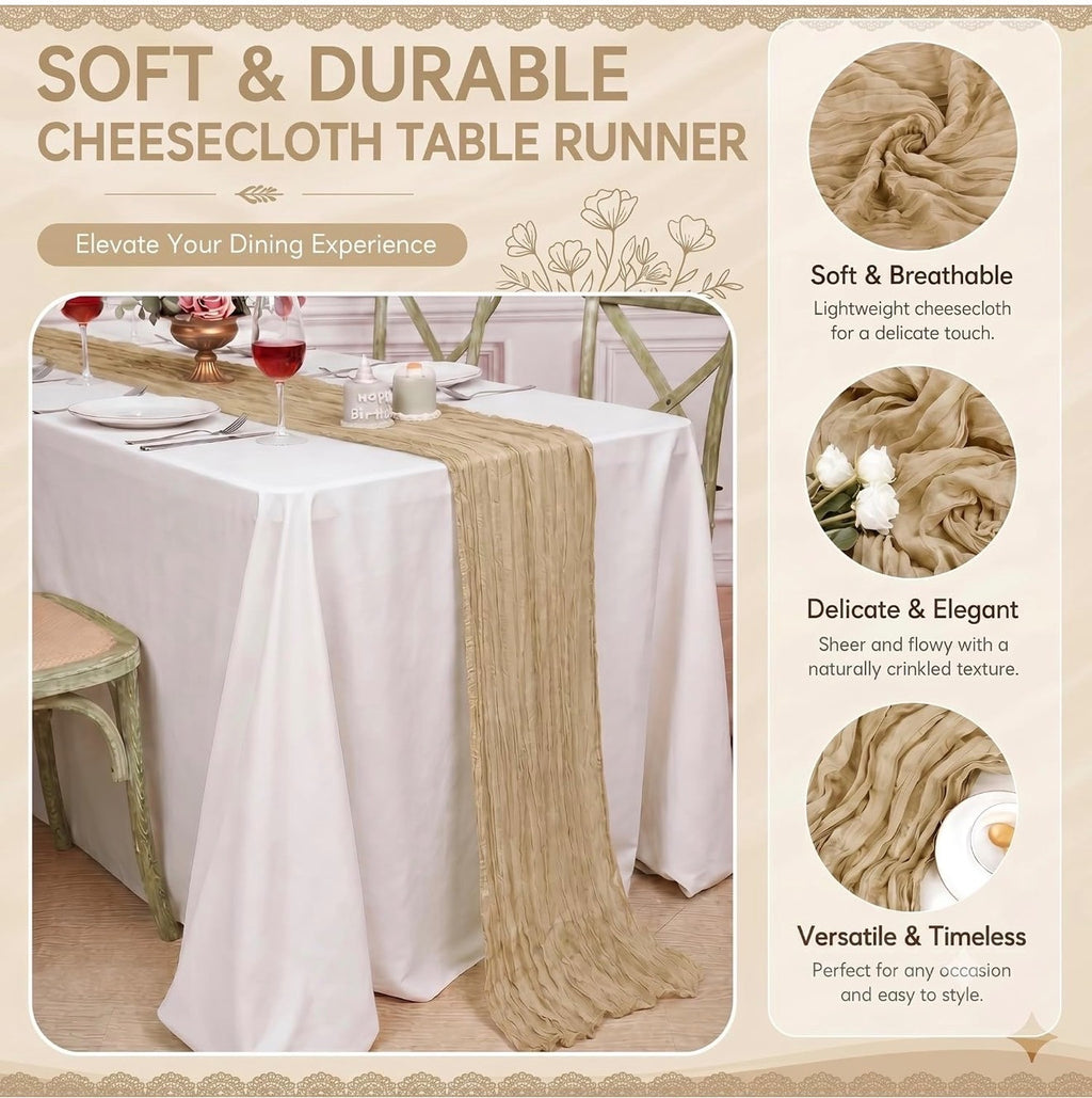 6 Pack Beige Cheesecloth Table Runner 17x108 Boho Wedding Gauze Decor