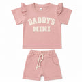 Daddy's Mini Baby Girl 2 Piece Set Ruffle Tee Shorts Dusty Pink Size 100 2T-3T