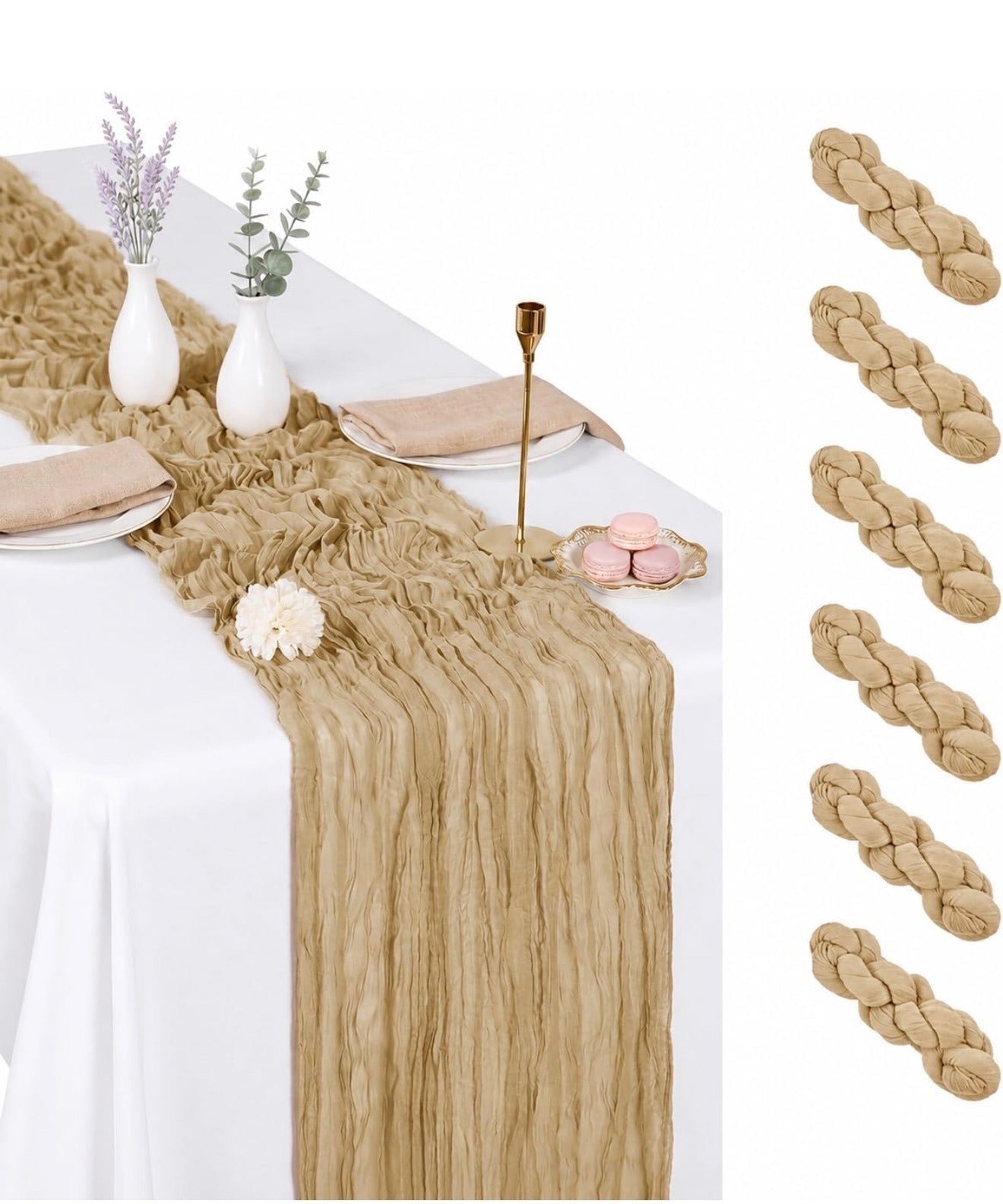 6 Pack Beige Cheesecloth Table Runner 17x108 Boho Wedding Gauze Decor