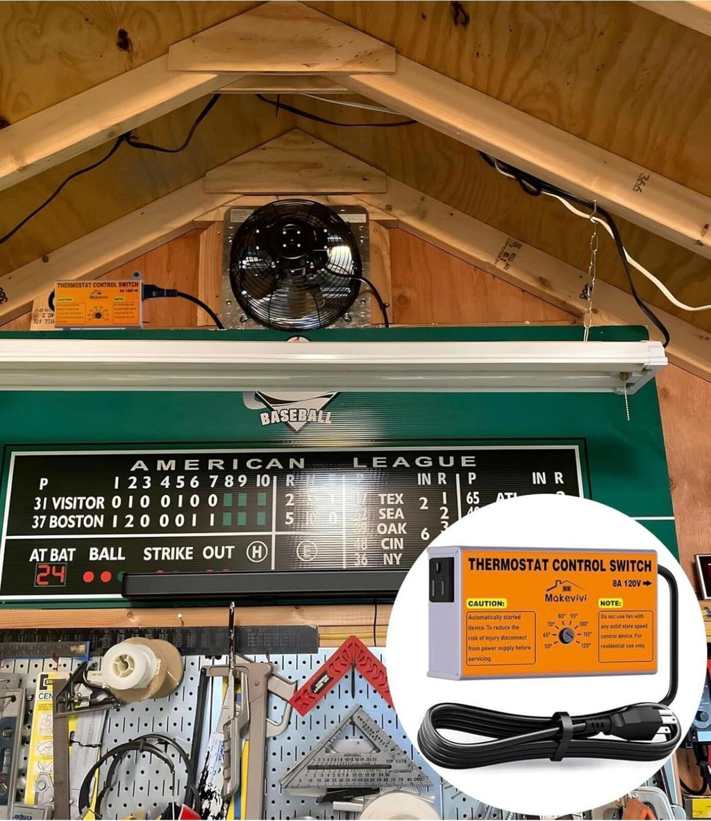 Attic Fan Thermostat Control 120V Adjustable Temp with Plug In Socket