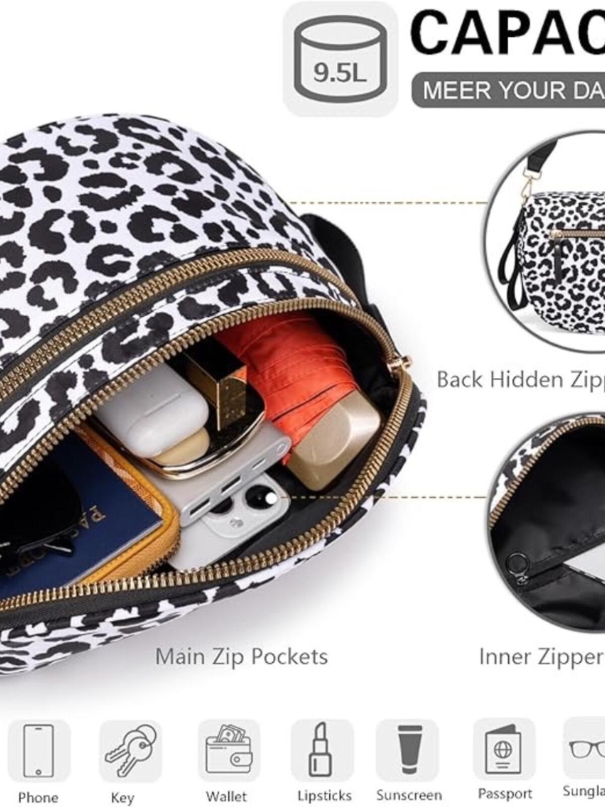Leopard Print Crossbody Belt Bag Double Zip Wide Strap
