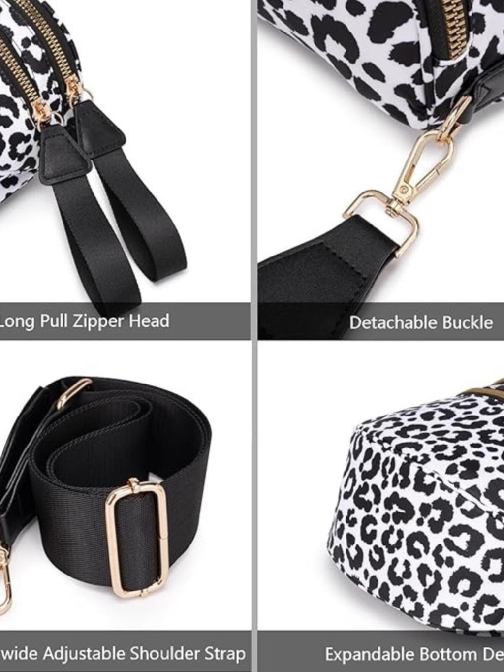 Leopard Print Crossbody Belt Bag Double Zip Wide Strap