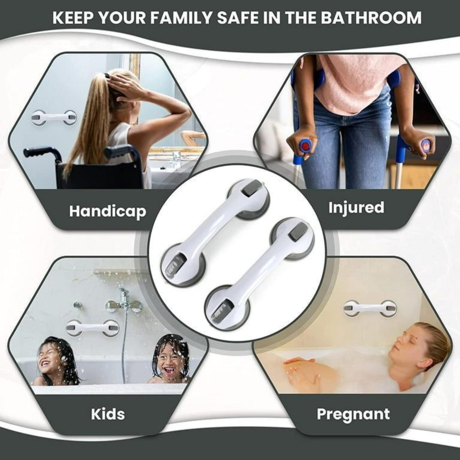 12 Inch Suction Grab Bar 2 Pack No Drill Shower Safety Handle Non Slip Grip