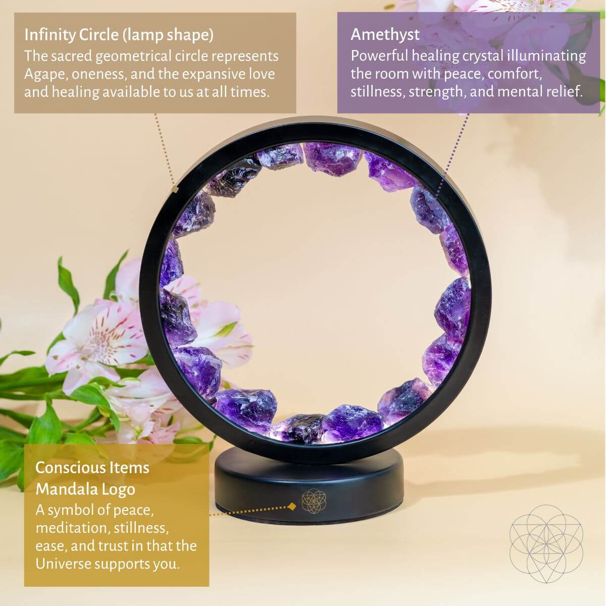 Conscious Items I Am At Peace Amethyst Lamp