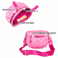 Pink leopard crossbody bag details and anti-theft pockets