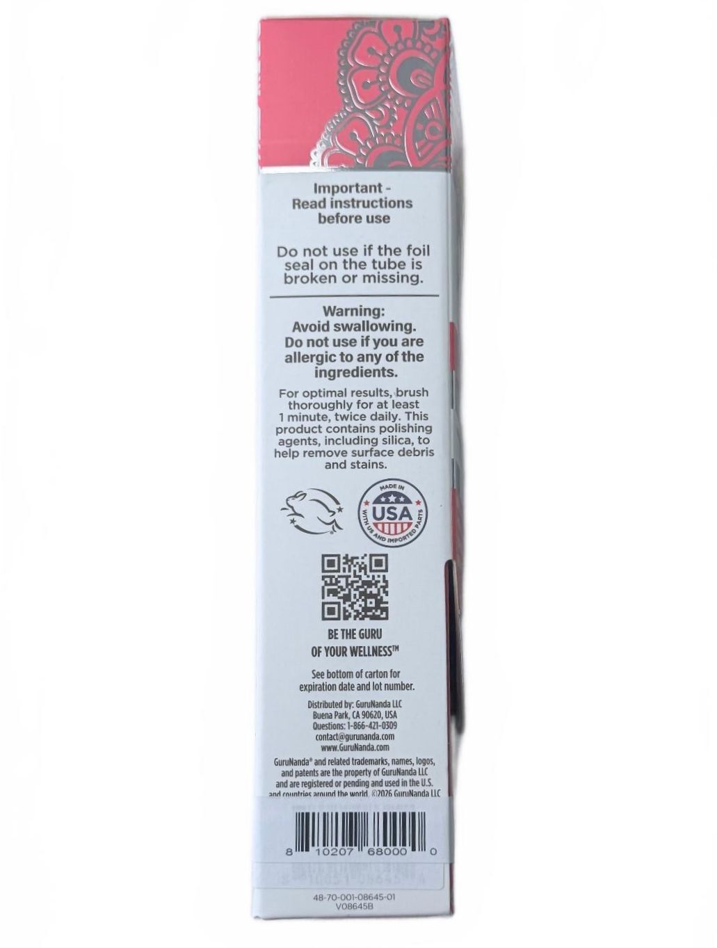 GuruNanda Sensitive Fluoride Free Toothpaste with Nano Hydroxyapatite, 4.2 oz